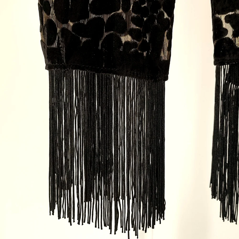INC Animal Print Velvet Fringe Black Gold One Size Scarf - Picture 2 of 4